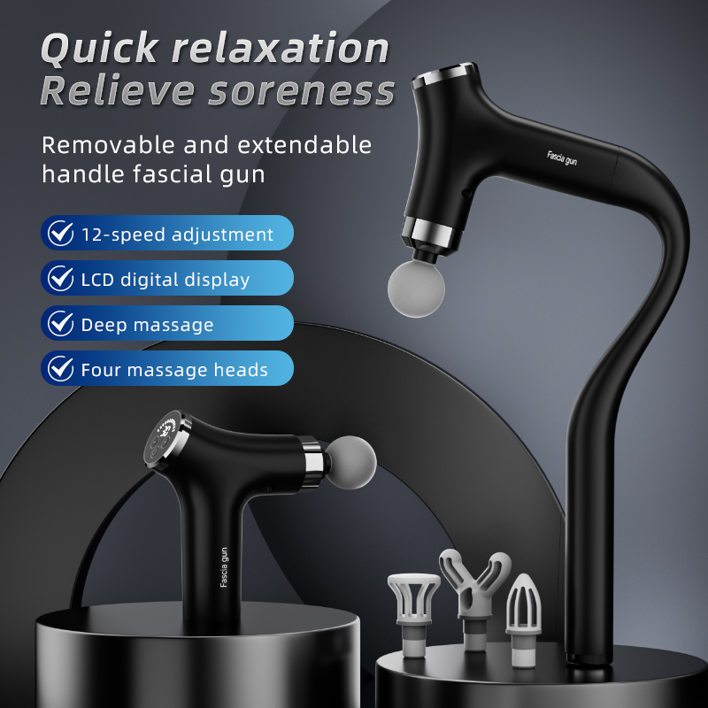 Massage Gun - 多機能インテリジェントマッサージガン、取り外し可能なハンドヘルドロングハンドルエルボーファシア筋肉弛緩マッサージ器、家庭用