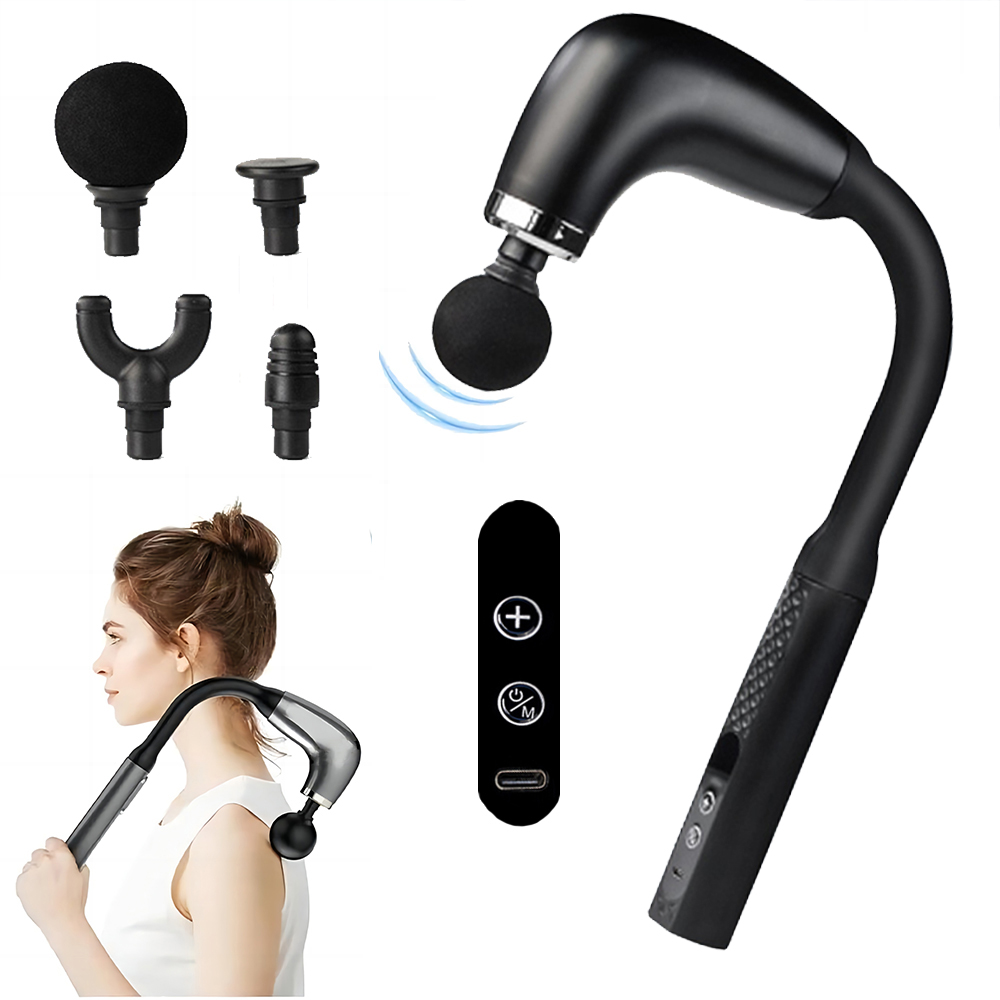 Massage Gun - ポータブル筋膜マッサージガン電気パーカッションピストルマッサージャーボディリラクゼーション LED タッチスクリーン 4 交換可能なマッサージヘッド