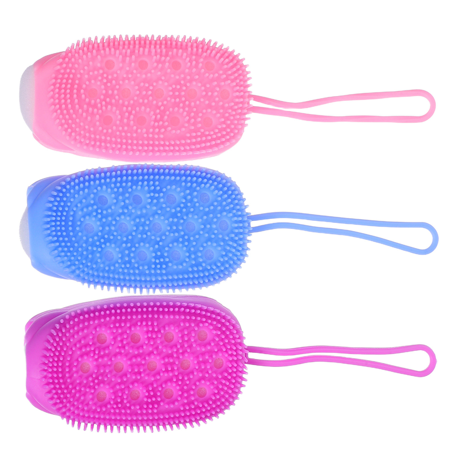 Body Brush - 3個入り シリコン製 角質除去ボディスクラバー 両面シャワースポンジブラシ 優しく肌を洗い上げる ポータブルで吊り下げ可能なバススクラブツール