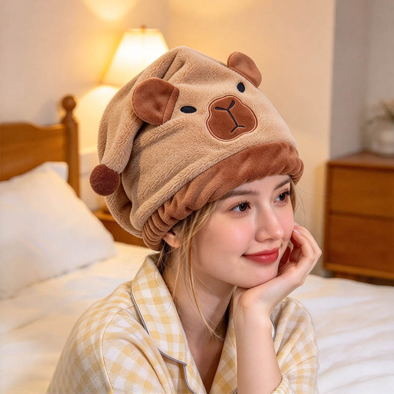 カピバラ柄のコーラルフリース製ヘアタオル。吸水性が高く、速乾 - Spa Towel のレビューと価格