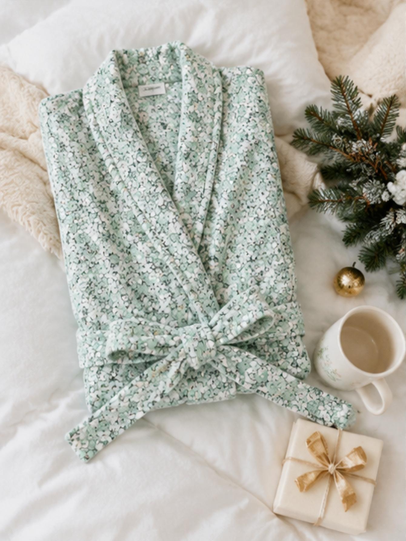 レディース、ゆったりサイズ、緑色の小花柄プリント、コーラルフ - Bathrobe のレビューと価格