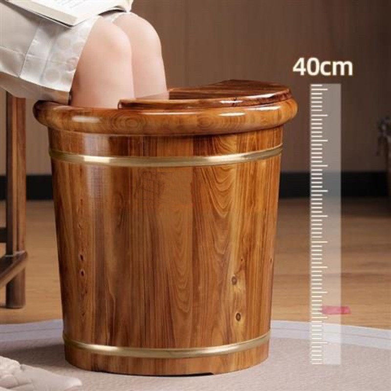木製足浸しバケツ、無垢材のふくらはぎまで浸る足湯浴槽、蓋付き - Spa Massager のレビューと価格