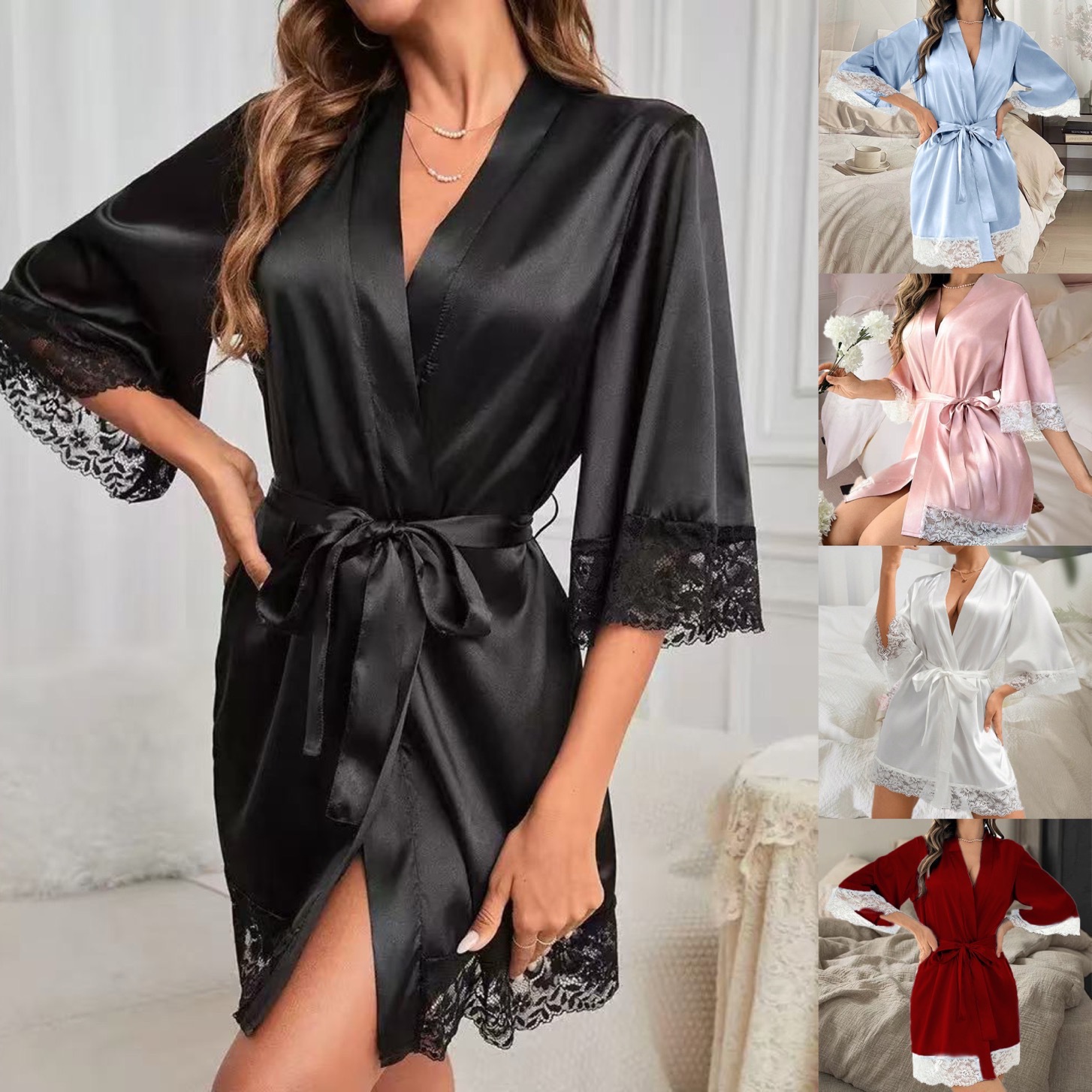 欧米風花嫁用バスローブ、レースアップホームカジュアルナイトガ - Bathrobe のレビューと価格